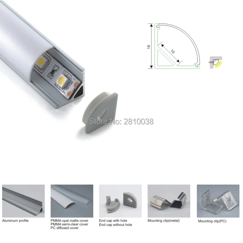 Комплекты/партия L образный алюминиевый профиль для светодиодных лент угол