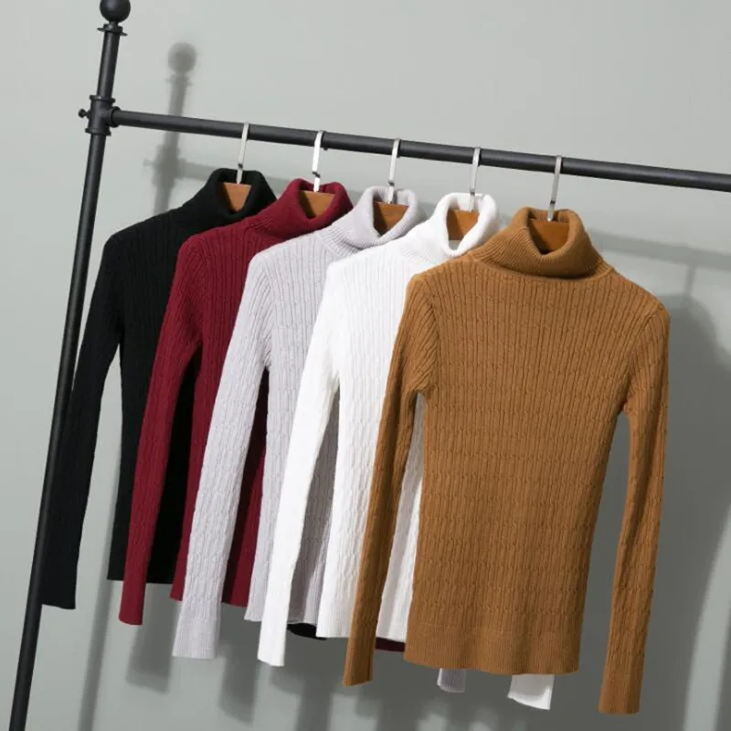 Autumn Winter Women Turtleneck Sweater High Elastic Warm Knitted Pullovers Korean Style Long Sleeve Bottoming Knitwear | Женская одежда
