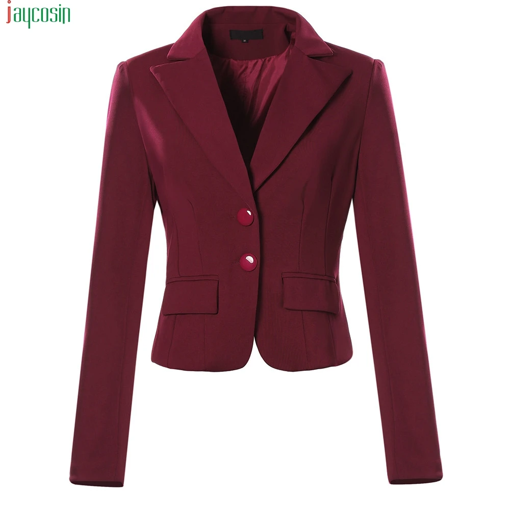 JAYCOSIN Женская куртка блейзеры женский сплошной цвет две кнопки карман Slim Fit маленький костюм пальто офисная куртка повседневные Топы блейзер
