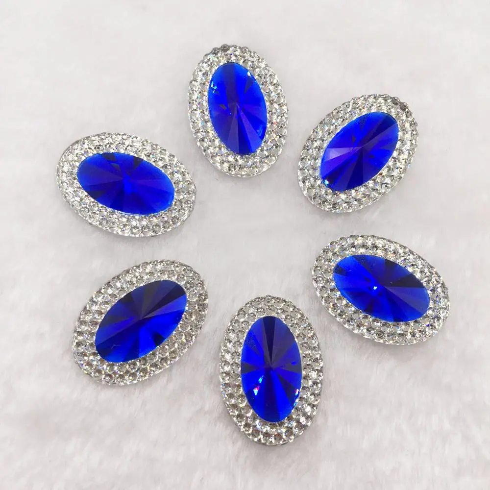 Sapphire 20 шт 18*25 мм овальные жемчужные бусины узоры из страз Сделай Сам скрапбук Свадебные пуговицы Аппликации Ремесло PW34 - Цвет: Sapphire
