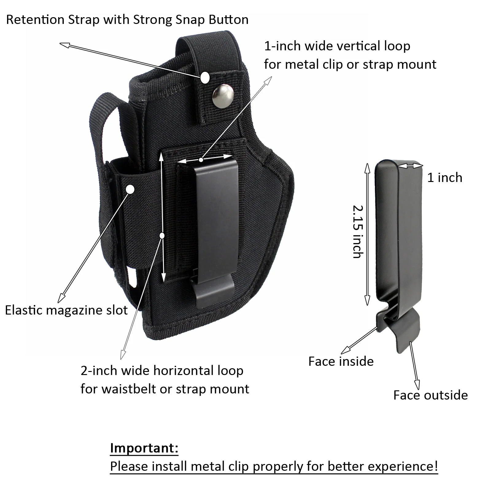IWB OWB автомобильный кобура для скрытого ношения с 2 ремешками крепления Ambidextrous Draw подходит для некомпактных больших пистолетов
