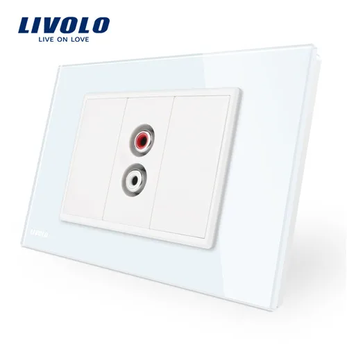 White Гнездо для разъема Livolo One strip аудио настенное гнездо питания роскошный белый жемчуг кристалл стеклянная панель VL-C91AD-11 - Тип: White