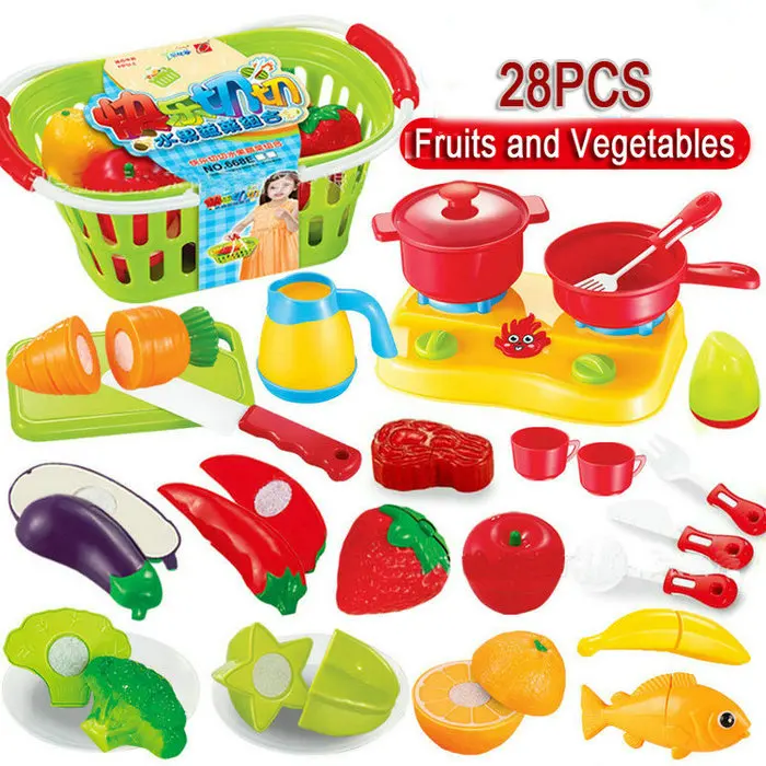 28PCS 35 шт., игрушки для резки фруктов и овощей, миниатюрная еда, ролевые игры, Детские кухонные игрушки для детей, игрушки для девочек, развивающие игры - Цвет: 28PCS