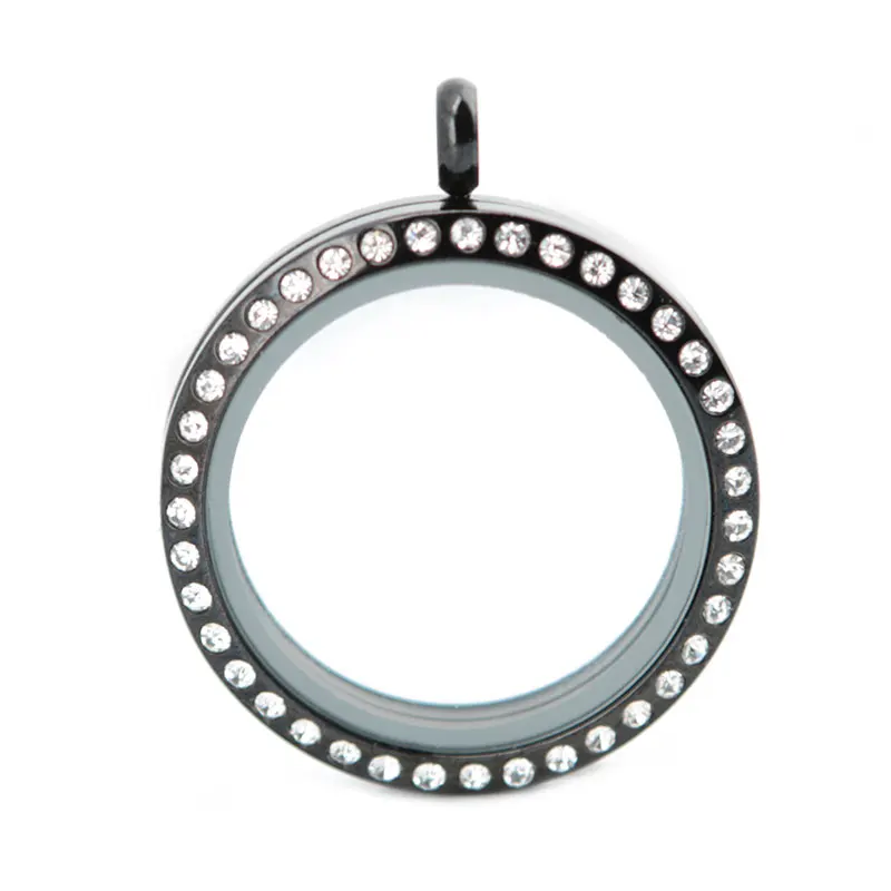 

30mm round black magnet 10pcs crystal 316 stainless steel Memory living glass locket , glass pendant floating charms for Women