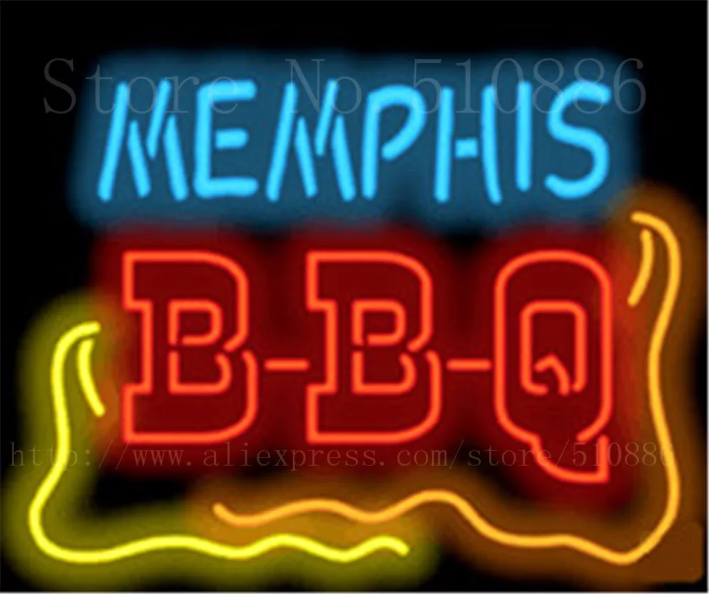 

Memphis BBQ открытая стеклянная трубка Неоновая вывеска бизнесменский ручной светильник открытый магазин вывески 19 "x 15"