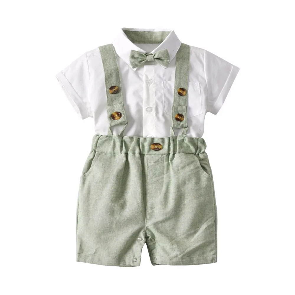 2pcs Toddler Kids Baby Boy Gentleman Outfit Formal Clothes Party Overalls Bow T-shirt Top Romper+White Bib Shorts Cotton Set |