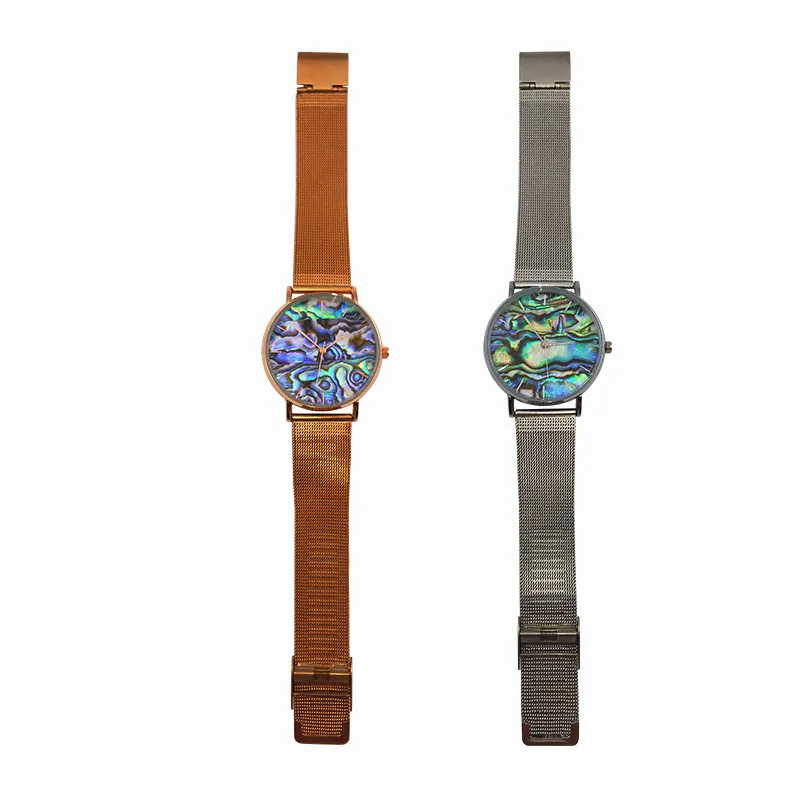 2pcs mixed Mavis Hare, 38 мм, настоящий Абалон, серебряные сетчатые часы для женщин, серия океана, в виде ракушки, наручные часы, 3 АТМ, водонепроницаемые часы из нержавеющей стали - Цвет: 2pcs mixed