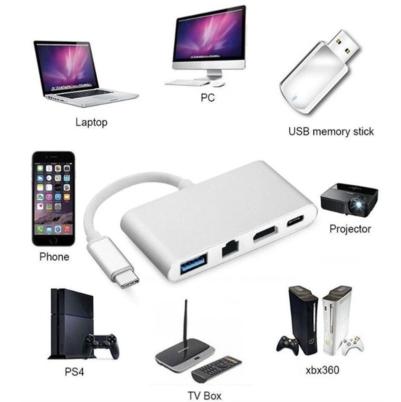 Тип C 3 1 к HDMI 4K Gigabit Ethernet RJ45 1000 м с PD USB3.0 концентратор конвертер для Macbook Pro Samsung S10 S9 S8