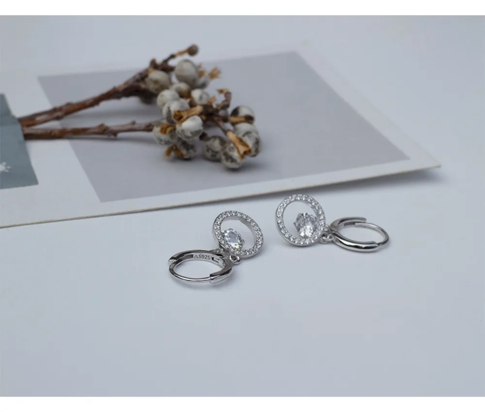 Серьги из стерлингового серебра 925 пробы, модные циркониевые круглые серьги с подвеской, серьги с ушками, милые дикие темпераментные женские серебряные ювелирные изделия для ушей