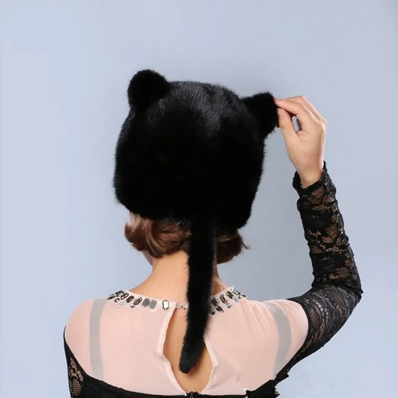 Горячая новинка 2016 зимняя шапка из норковой шерсти теплая меховая с ушками милая