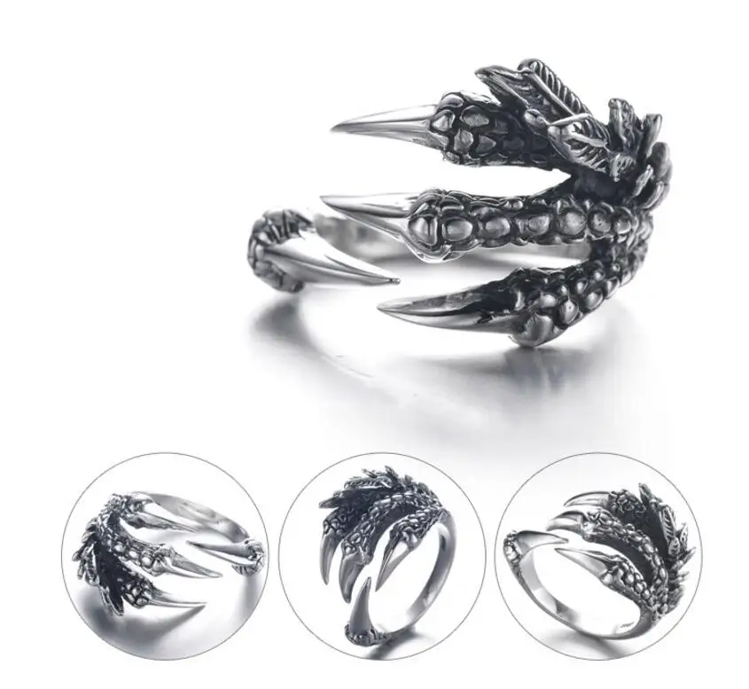 Новое модное мужское кольцо из нержавеющей стали панк с когтями дракона Открытое