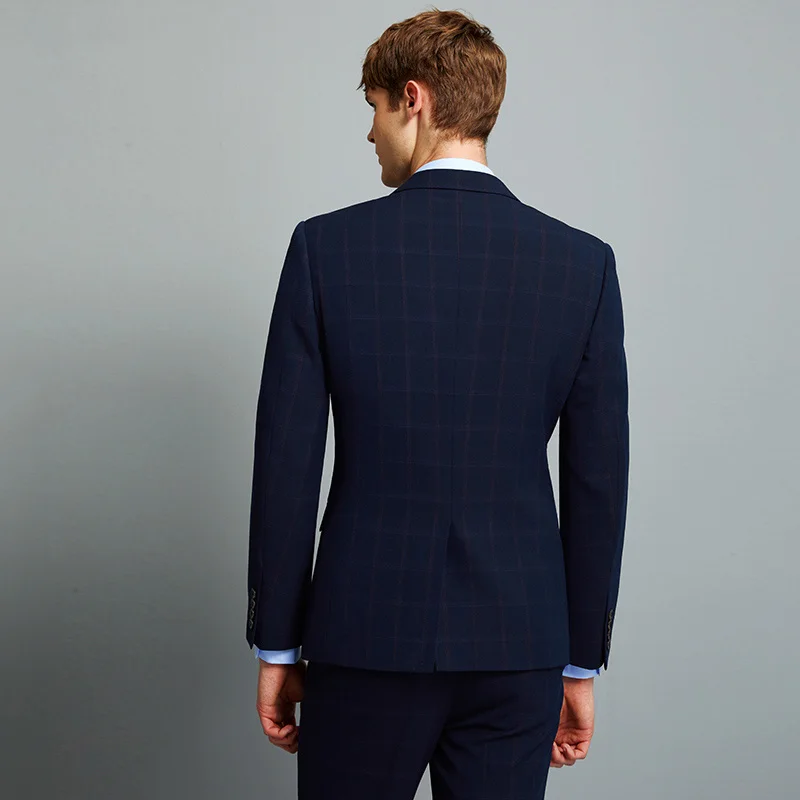 men suit deep blue plaid mens suits with pants vest father day gift wedding suits for men groom business wear man suit slim fit