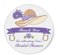 1 5inch purple and gray derby themed shower thank you classic round sticker
