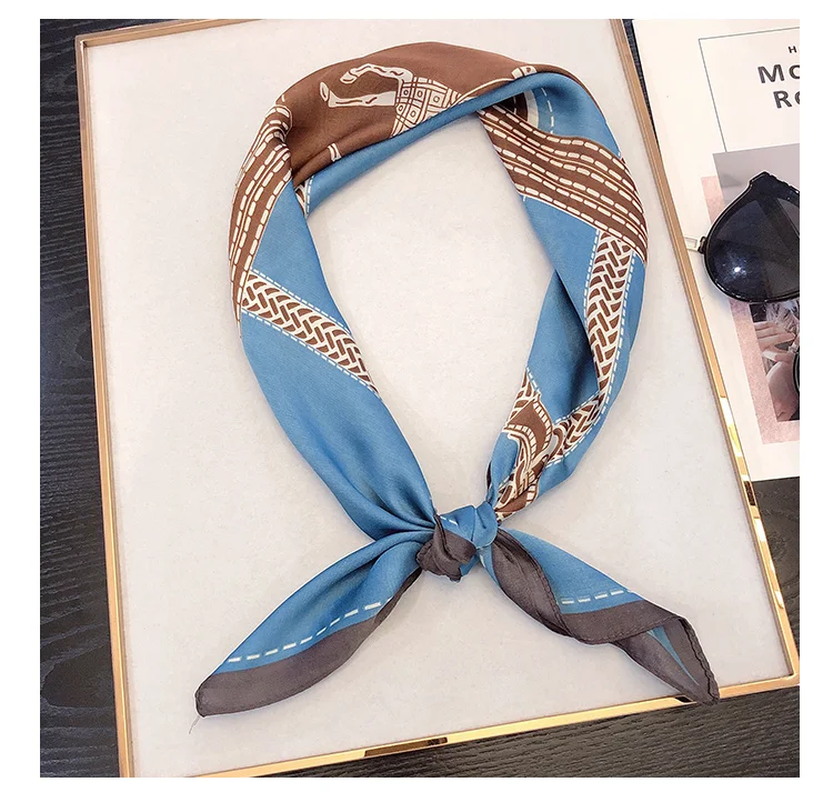 70*70cm Design NEW Horse Chain Printed Fashion Women Girl Neckerchief Scarf Imitation Silk Wraps Elegant Head Neck Hair Tie Band |