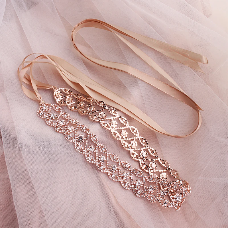 Miallo Модный свадебный пояс из розового золота с кристаллами стразы аксессуары для