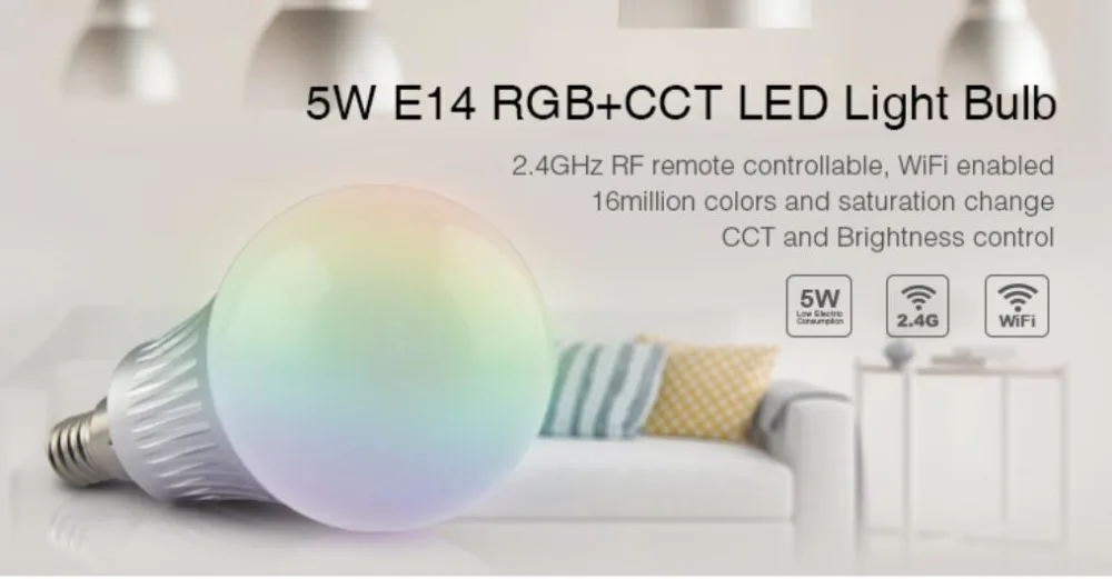Mi Light AC85V-265V 5W E14 RGB + CCT светодиодная лампа умная Светодиодная с Wi-Fi 2 4G приглушаемая