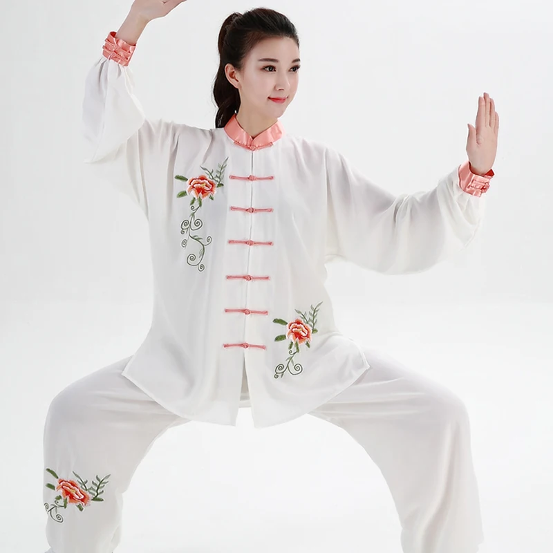 Women Traditional Chinese Clothing Embroidery Long Sleeved Wushu TaiChi KungFu Uniform Suit Uniforms Tai Chi Exercise Clothing