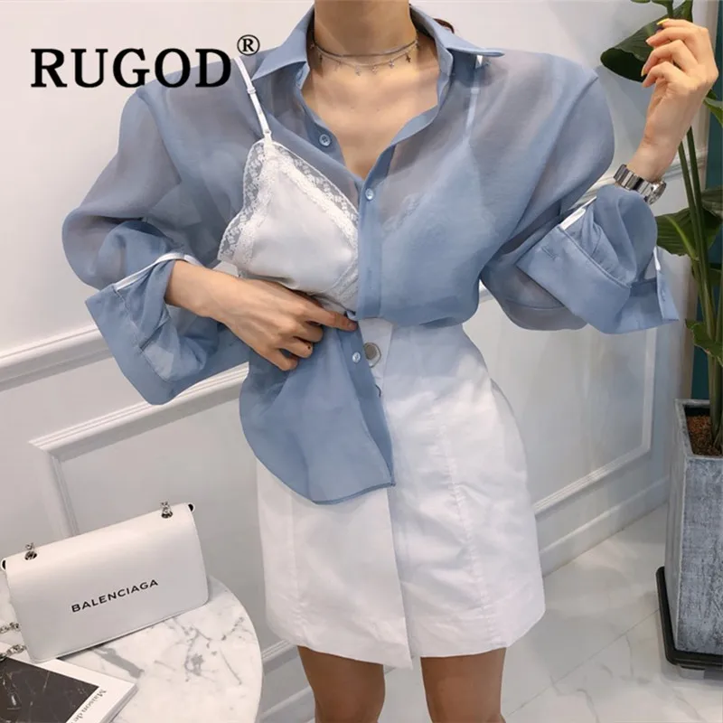 RUGOD Сексуальная шифоновая Прозрачная женская блузка из двух частей на тонких