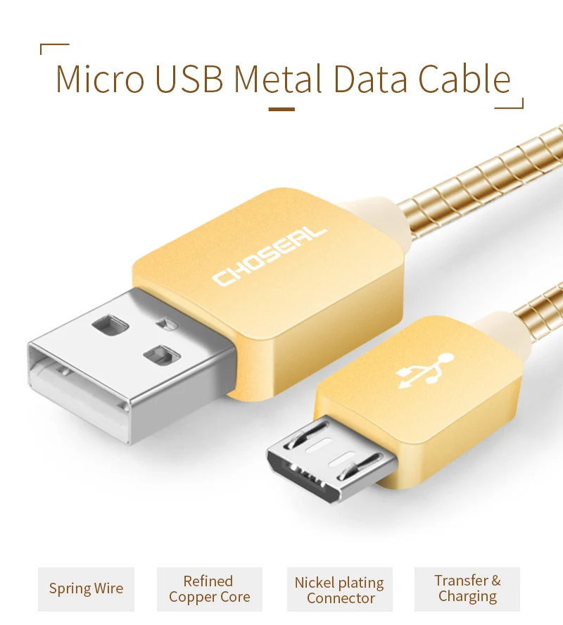 CHOSEAL Кабель зарядного устройства микро-usb металлическая оплетка быстрой синхронизации и зарядки шнур для samsung Android htc, LG Motorola sony Kinle