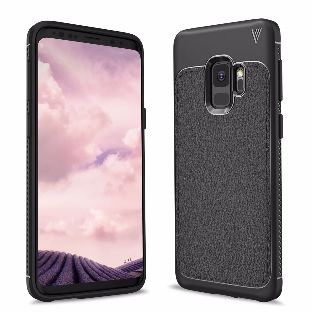ТПУ силиконовый чехол для Samsung Galaxy S9 Plus Note 8 личи кожа Ударопрочный полный A3 A6 A8 2018