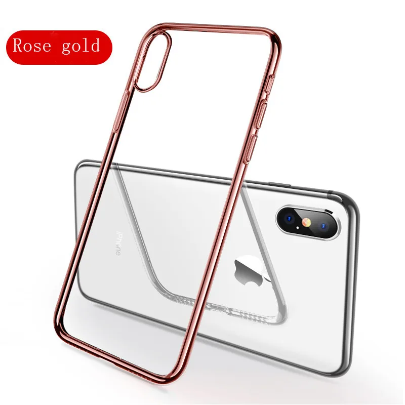 Rose gold Роскошный ультра тонкий Кристальный резиновый чехол из ТПУ для iPhone XS MAX XR X iPhone 6S 6 6Plus 5 5S SE iPhone 7 8 8Plus задняя крышка - Цвет: Rose gold