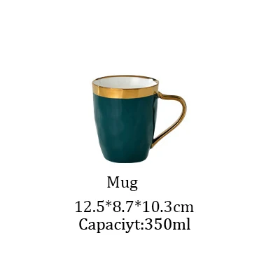 Mug 1 шт. Королевский Зеленый Золотой набор керамической посуды бытовой фарфор стейк рыба фрукты тарелка салат риса лапши миска Ложка Вилка Нож - Цвет: Mug
