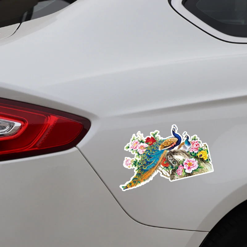 YJZT 17*10CM Coolest Colored Peacock Decor Car Sticker Graphic Accessories Personalized 11A0007 | Автомобили и мотоциклы