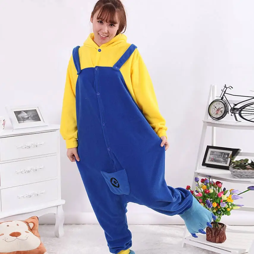 Комбинезоны для взрослых с миньонами Пижама Kigurumi Onesie костюмы для косплея костюм для сна унисекс рождественское ночное белье с животными вечерние платья