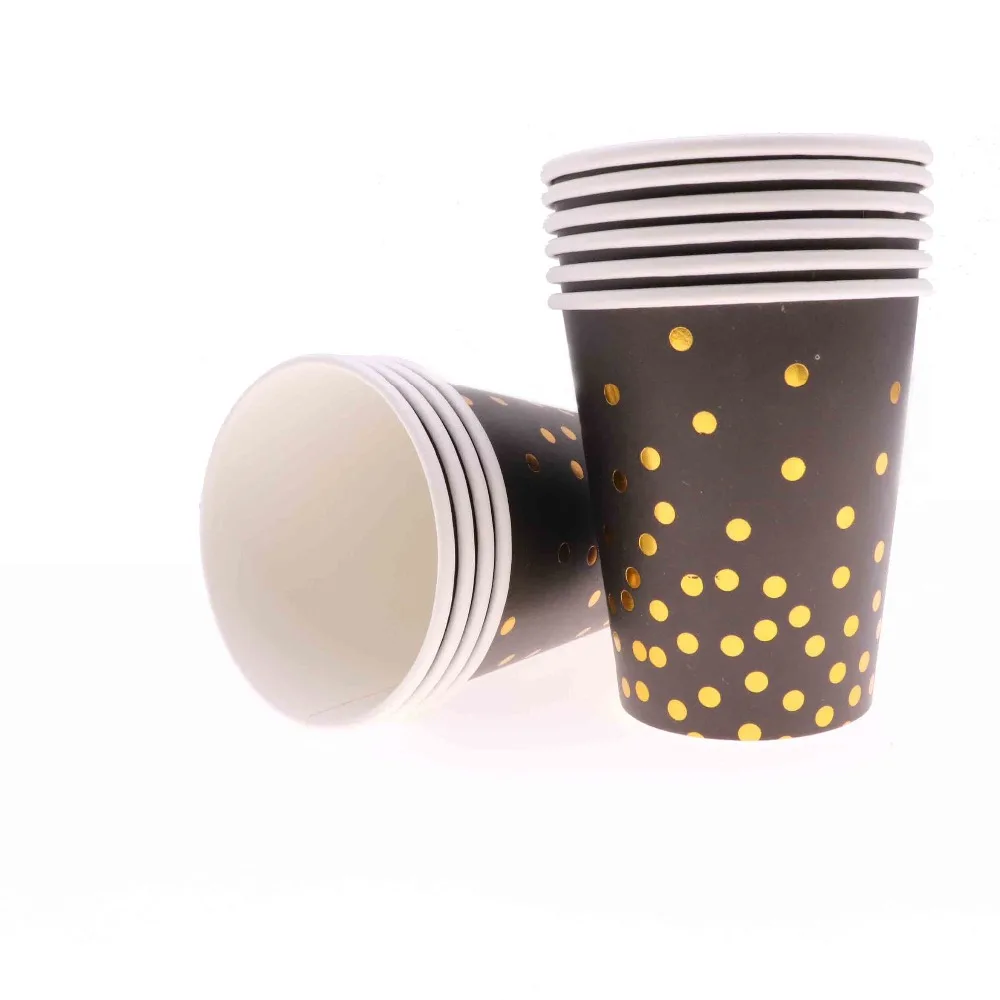 gold foil black disposable tableware party cup paper plate birthday supplies wedding decoration kids | Дом и сад