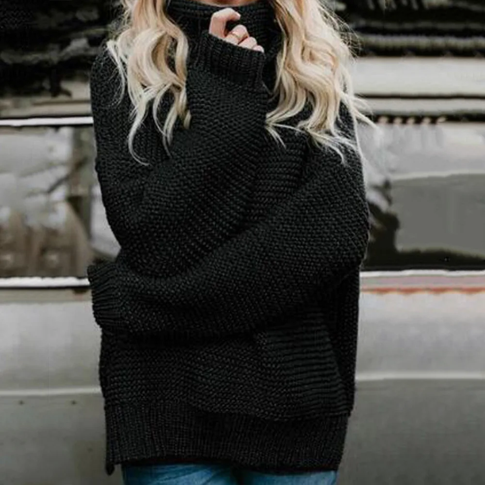 

2019 Pullover Women's Jumper Turtleneck Sweater Jumper Ladies Warm Sweater thick Winter Cable Knitted Oversized Sweater Tops