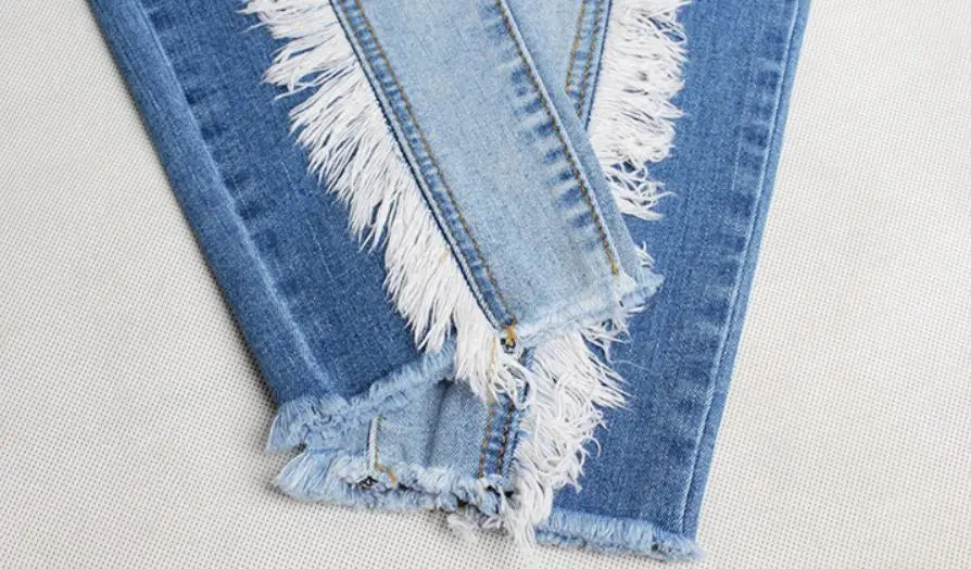 Женские эластичные джинсы с кисточками белые брюки карандаш высокой талией из