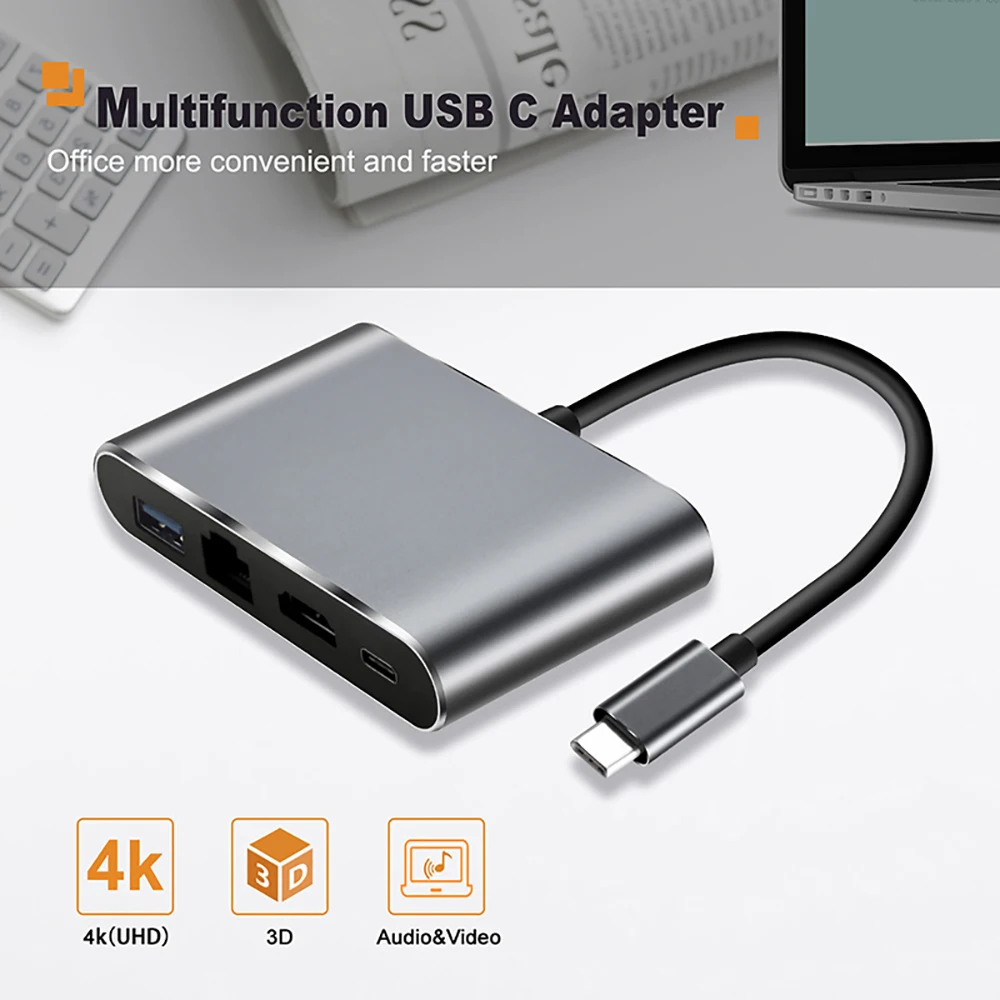 Кабель 4 в 1 USB C к HDMI 3 0 концентратор адаптер Lan RJ45 сетевой Тип Ethernet с 4K порт для HDTV