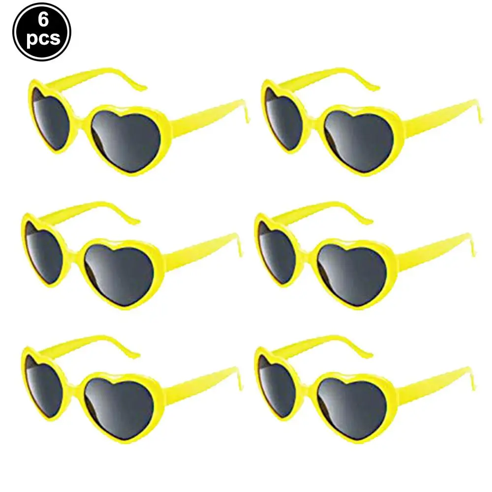 yellow 6 шт. солнцезащитные очки в форме сердца неоновые цвета солнцезащитные очки в форме сердца тропические Гавайские Луау для бассейна вечерние принадлежности Свадебные украшения реквизит - Цвет: yellow