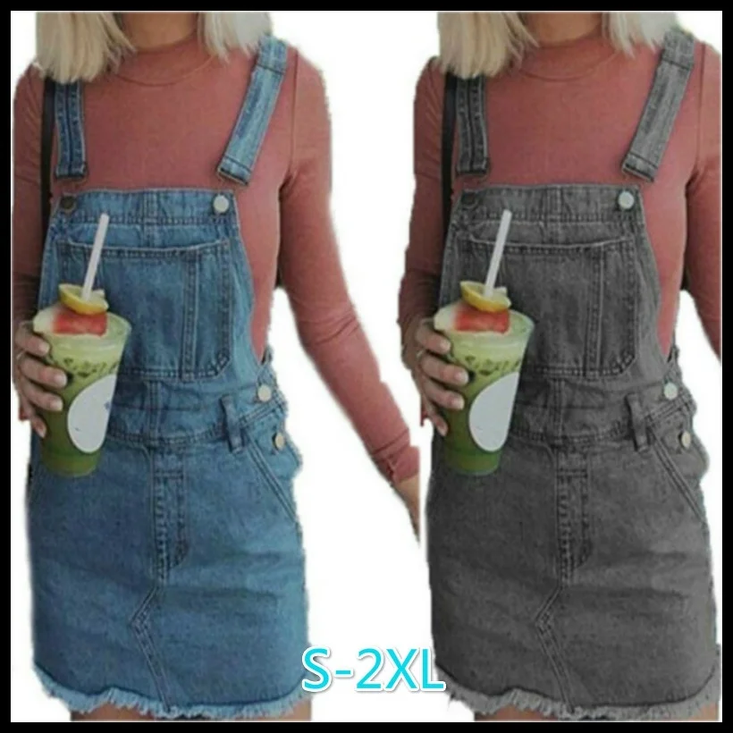 2 цвета Женская мода классические регулируемые ремни джинсовые Pinafore нагрудник карман комбинезон сексуальная модная юбка с карманами S-2XL
