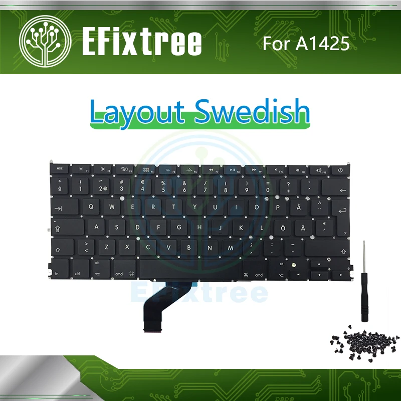 

New Swedish Keyboard For Macbook Pro Retina 13" A1425 Layout Keyboard With Screw Screws EMC 2557 EMC 2672 Late 2012 Early 2013