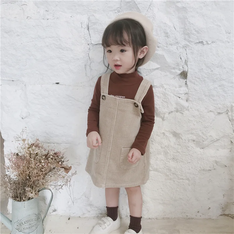 Girl Strap Dress 2018 Autumn New Baby Cute Corduroy Dresses Children Clothing Kids Suspender A-line for Girls | Детская одежда и