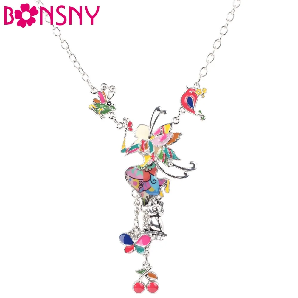 

Bonsny Maxi Alloy Butterfly Fairy Enamel Jewelry Colorful Pendant 2016 New Fashion Jewelry For Women Statement Charm