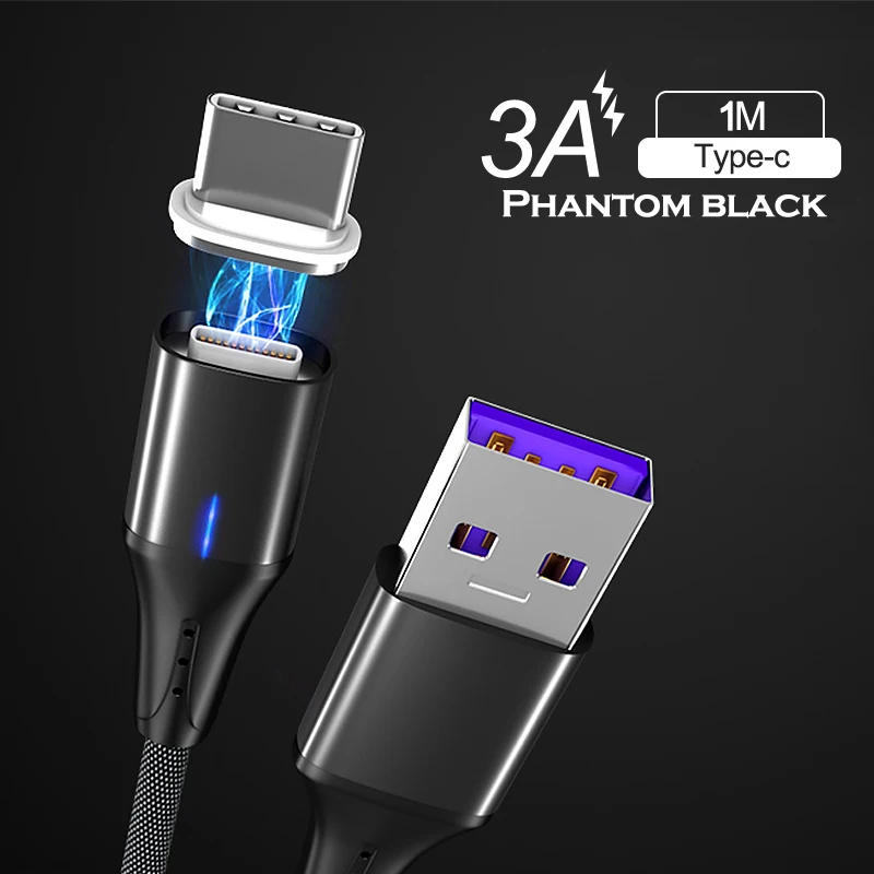 3A Black For Type C QC 3,0 Магнитный USB кабель 3A Магнитный зарядный кабель передачи данных для быстрой зарядки type C Micro USB C кабель для iPhone samsung Xiaomi huawei - Цвет: 3A Black For Type C