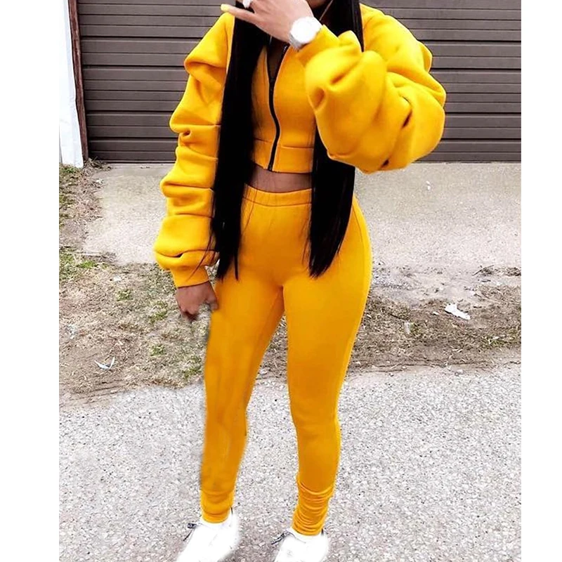 

Woman Jogger Set Long Sleeve Jacket Coats and High Waist Legging Pants Sets Casual Sweat Suits Autumn Winter Two Pieces Set