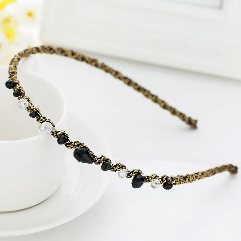 Black hairband Красочные со стразами повязка для волос для женщин качественные металлические ободок для волос круг женские аксессуары для повязки на голову - Цвет: Black hairband