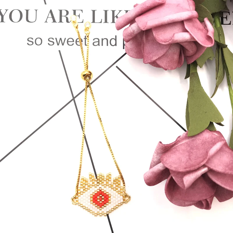 Fairywoo Evil Eye Bracelets New Fashion Lucky Woman Gothic Charm Handmade Miyuki Bracelet Adjustable Gold Chain Gift | Украшения и