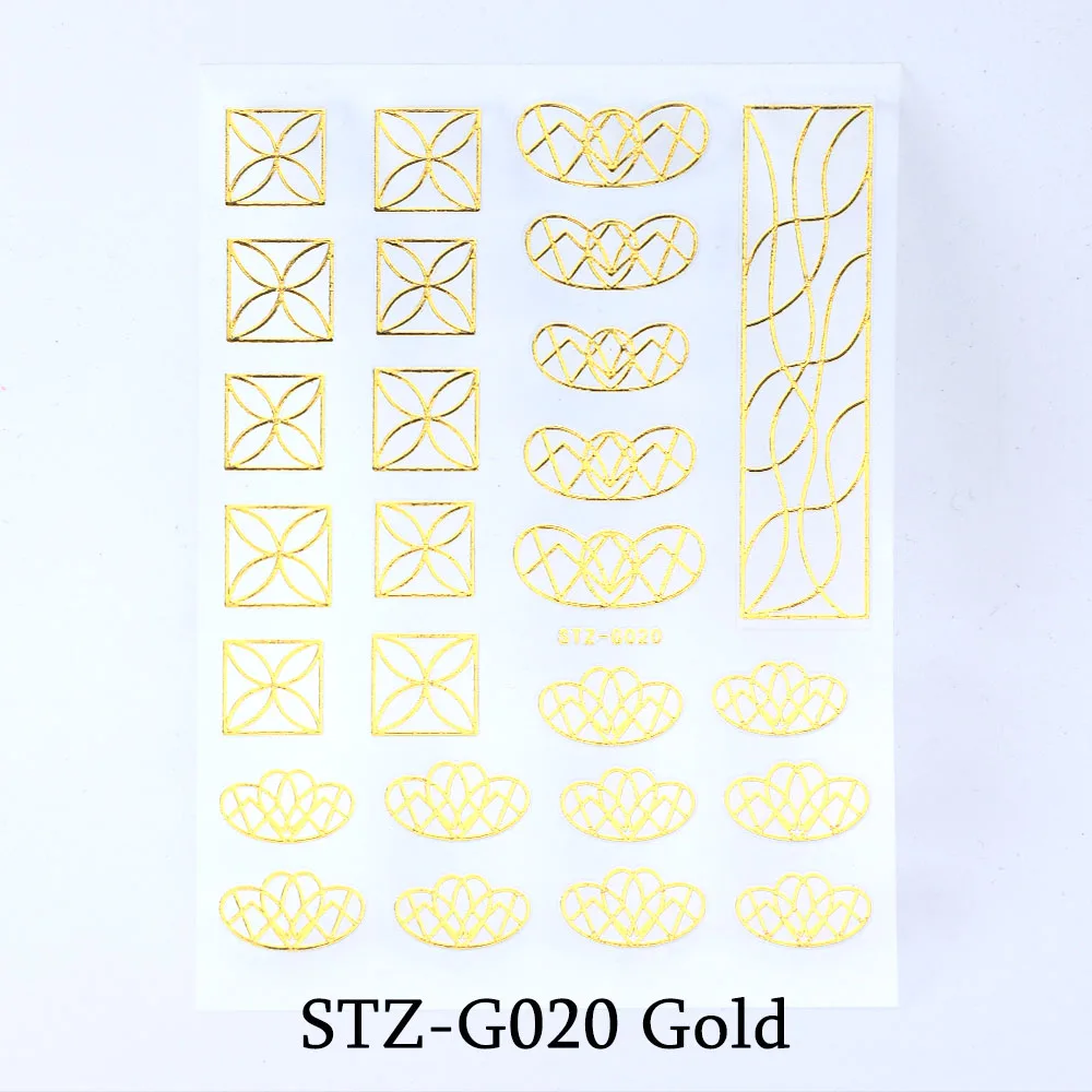 STZ-G020 Gold Золотая проволока, наклейки для ногтей, волнистая линия, слайдеры, серебряная полоскающая лента, Переводные картинки для дизайна ногтей, 3D клей, маникюрные украшения, BESTZG14-20 - Цвет: STZ-G020 Gold