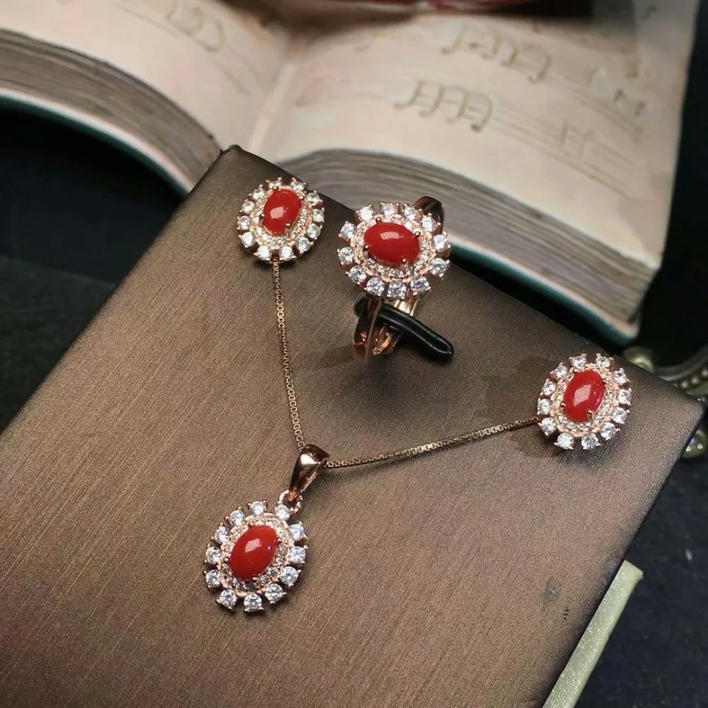 Женские серьги-подвески из серебра 925 пробы с натуральным красным кораллом |