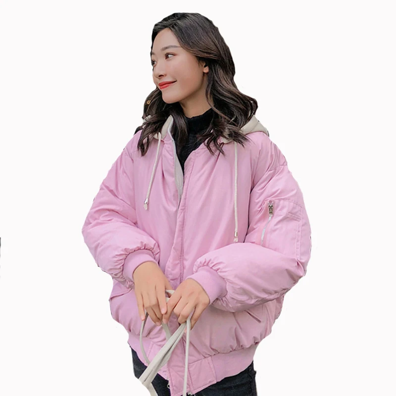 Корейский стиль 2019 модная зимняя женская куртка с капюшоном двухсторонняя