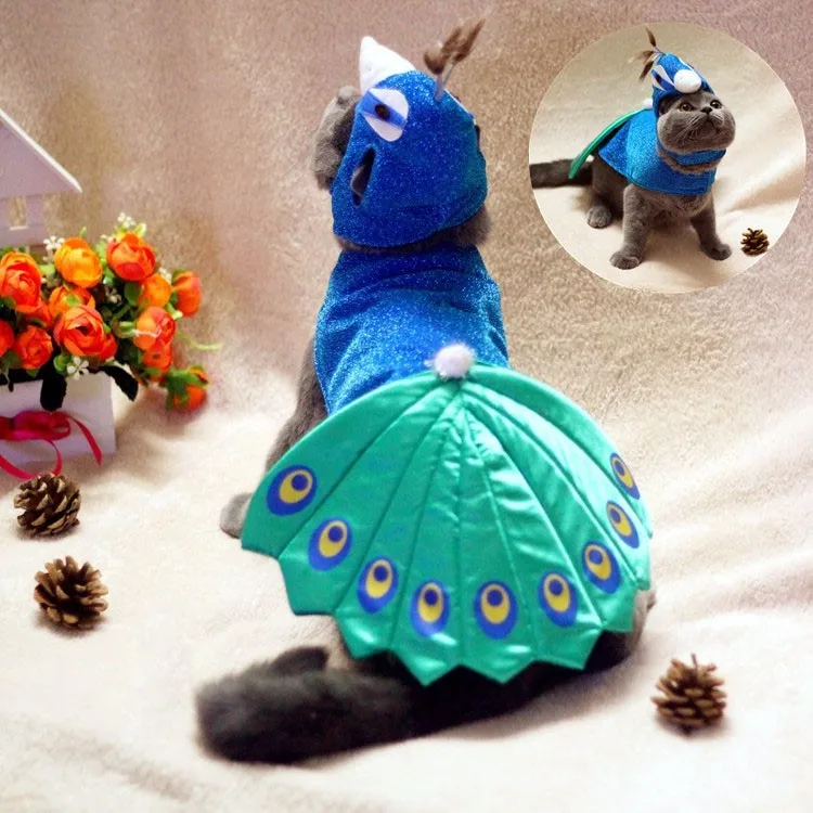 Хэллоуин Роскошный Синий Павлин Костюм для кошки собаки Косплей забавная