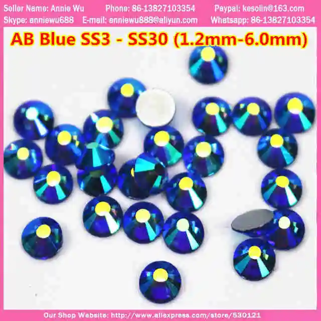 ab blue Ss6(1,9 мм-2 мм) 1440 шт. Сваровски ногти Круглый плоской задней Номера исправлениях блеск ногтей камни DIY 3d ногтей телефоны украшения поставки стеклянные стразы для ногтей - Цвет: ab blue