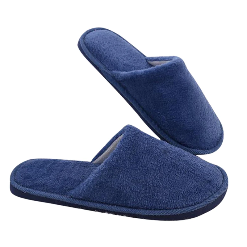 42-43dark blue Vertvie Candy Color Warm Home Slippers Women Bedroom Winter Slippers Indoor Slippers Cotton Floor Slippers Drop Shipping - Color: 42-43dark blue