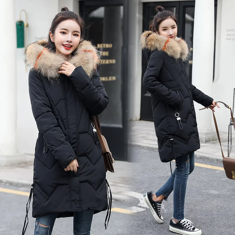 QIHUANG мода меховой воротник длинный с капюшоном женское пуховое пальто 2018 зима