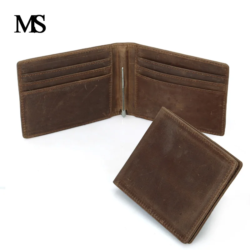 Мужской кошелек MS модный тонкий из натуральной кожи с клипсами для денег TW1601 1|thin