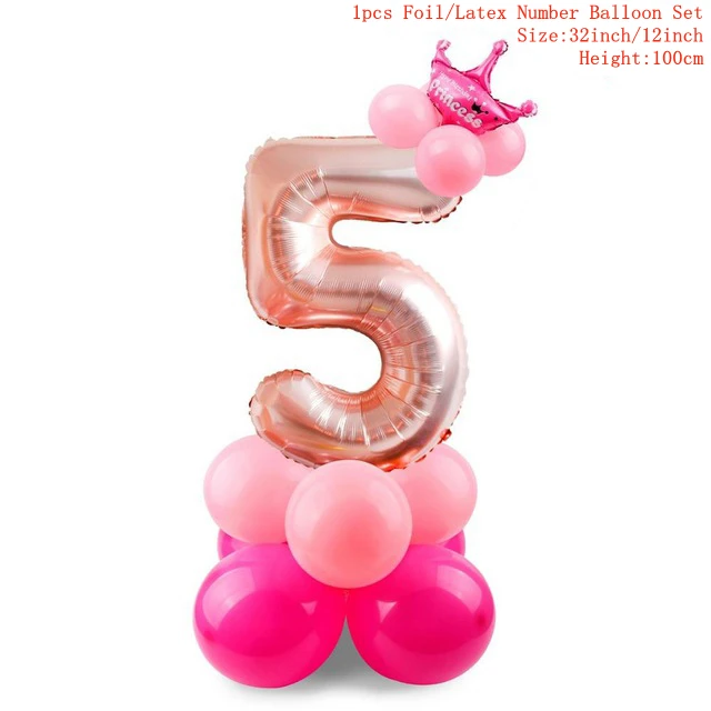 rose pink 5 TAOUP 17 шт. розовый и голубой номер шар с днем рождения цифры шар День Рождения украшения дети мальчик девочка вечерние баллон - Цвет: rose pink 5